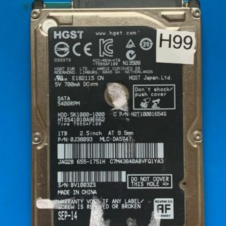 HGST HTS541010A9E662, PN 0J38093, MLC DA5747, 1TB SATA 2.5 Hard Drive
