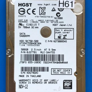 HGST HTS547550A9E384, PN 0J27701, MLC DA4755, 500GB SATA 2.5 Hard Drive
