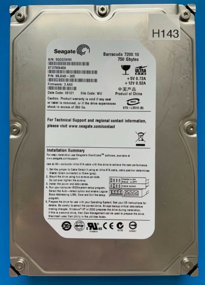 ST3750640A 9BJ048-305 5QD22W90 3.AAE WU SEAGATE PATA 750GB 100409235