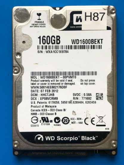 WD1600BEKT-00PVMT0, DCM HHCTJHB, Western Digital 160GB SATA 2.5 Hard Drive