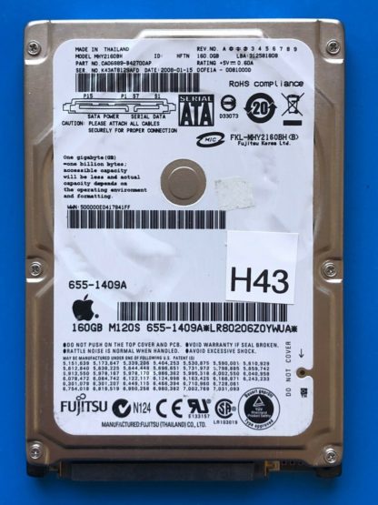 APPLE Fujitsu MHY2160BH, CA06889-B42700AP, 0CFE1A-0081000D, 160GB SATA 2.5 HD