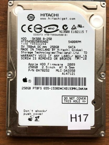 APPLE HITACHI HTS545025B9SA02 P/N: 0A78252 MLC: DA3350 250GB - THAILAND 0A90161