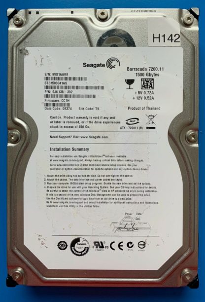 ST31500341AS 9JU138-302 9VS1AAK9 CC1H TK SEAGATE SATA 1500GB 100530699